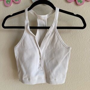 White Ribbed Women's Top Size L Round neck